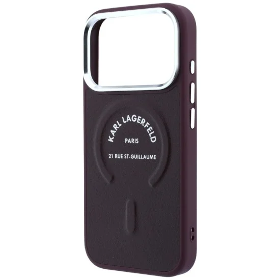 Кожен калъф Karl Lagerfeld Leather Ring Karl RSG Logo MagSafe (KLHMP18XPSKRSGER) - iPhone 18 Pro Max / iPhone 17 Pro Max - Бордо