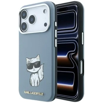 Кожен калъф Karl Lagerfeld Smooth Leather Choupette Sketch MagSafe (KLHMP18L6PWCIKDB) - iPhone 18 Pro / iPhone 17 Pro - Светлосин