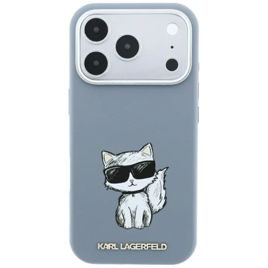 Кожен калъф Karl Lagerfeld Smooth Leather Choupette Sketch MagSafe (KLHMP18L6PWCIKDB) - iPhone 18 Pro / iPhone 17 Pro - Светлосин