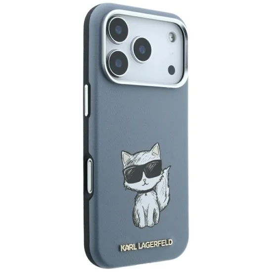Кожен калъф Karl Lagerfeld Smooth Leather Choupette Sketch MagSafe (KLHMP18L6PWCIKDB) - iPhone 18 Pro / iPhone 17 Pro - Светлосин