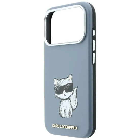 Кожен калъф Karl Lagerfeld Smooth Leather Choupette Sketch MagSafe (KLHMP18L6PWCIKDB) - iPhone 18 Pro / iPhone 17 Pro - Светлосин