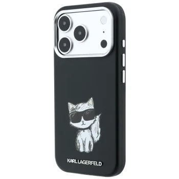 Кожен калъф Karl Lagerfeld Smooth Leather Choupette Sketch MagSafe (KLHMP18L6PWCIKDK) - iPhone 18 Pro / iPhone 17 Pro - Черен