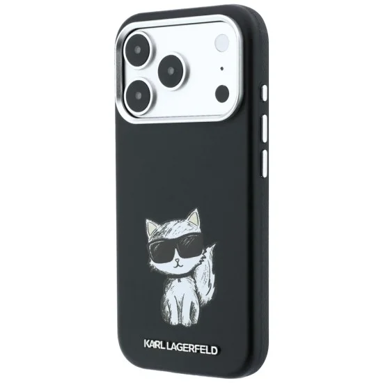 Кожен калъф Karl Lagerfeld Smooth Leather Choupette Sketch MagSafe (KLHMP18L6PWCIKDK) - iPhone 18 Pro / iPhone 17 Pro - Черен