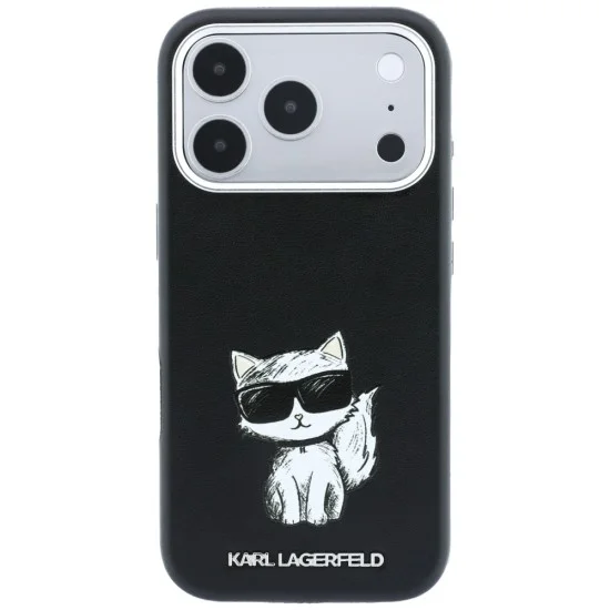 Кожен калъф Karl Lagerfeld Smooth Leather Choupette Sketch MagSafe (KLHMP18L6PWCIKDK) - iPhone 18 Pro / iPhone 17 Pro - Черен