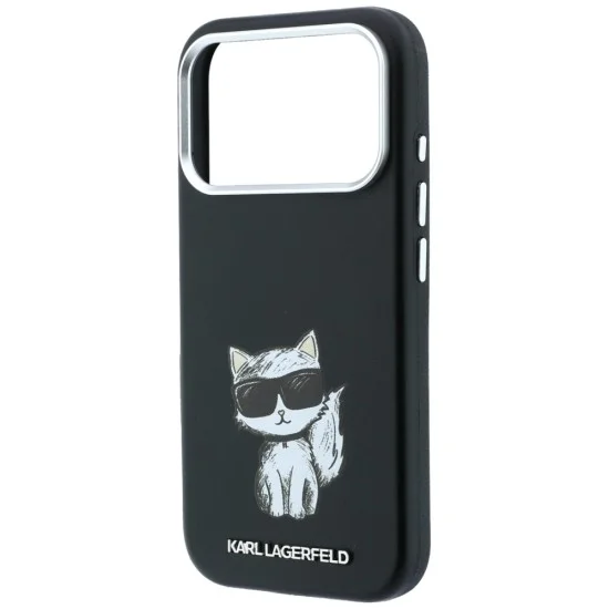 Кожен калъф Karl Lagerfeld Smooth Leather Choupette Sketch MagSafe (KLHMP18L6PWCIKDK) - iPhone 18 Pro / iPhone 17 Pro - Черен