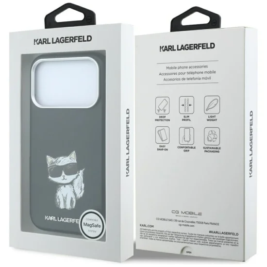 Кожен калъф Karl Lagerfeld Smooth Leather Choupette Sketch MagSafe (KLHMP18L6PWCIKDK) - iPhone 18 Pro / iPhone 17 Pro - Черен