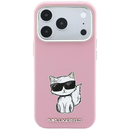 Кожен калъф Karl Lagerfeld Smooth Leather Choupette Sketch MagSafe (KLHMP18L6PWCIKDP) - iPhone 18 Pro / iPhone 17 Pro - Розов