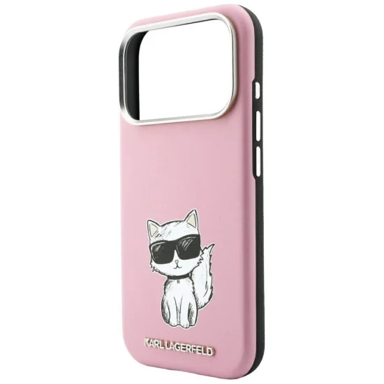 Кожен калъф Karl Lagerfeld Smooth Leather Choupette Sketch MagSafe (KLHMP18L6PWCIKDP) - iPhone 18 Pro / iPhone 17 Pro - Розов
