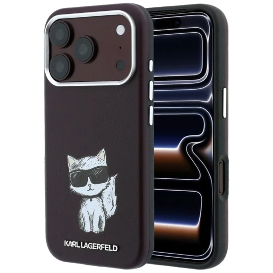 Кожен калъф Karl Lagerfeld Smooth Leather Choupette Sketch MagSafe (KLHMP18L6PWCIKDR) - iPhone 18 Pro / iPhone 17 Pro - Бордо