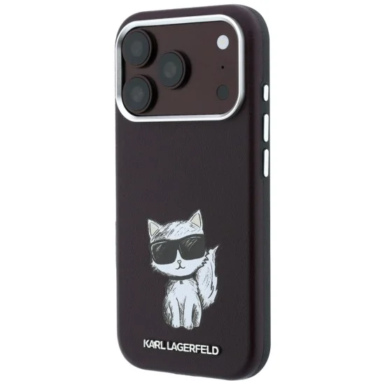 Кожен калъф Karl Lagerfeld Smooth Leather Choupette Sketch MagSafe (KLHMP18L6PWCIKDR) - iPhone 18 Pro / iPhone 17 Pro - Бордо