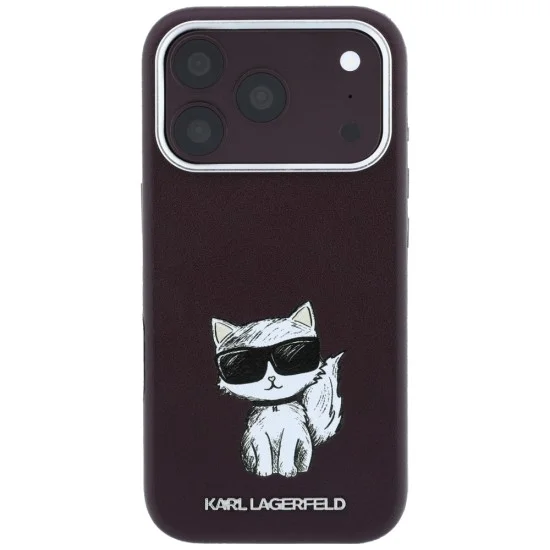 Кожен калъф Karl Lagerfeld Smooth Leather Choupette Sketch MagSafe (KLHMP18L6PWCIKDR) - iPhone 18 Pro / iPhone 17 Pro - Бордо