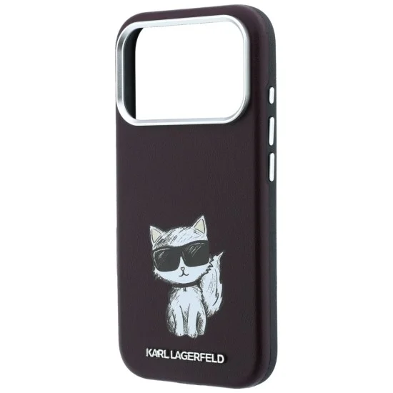Кожен калъф Karl Lagerfeld Smooth Leather Choupette Sketch MagSafe (KLHMP18L6PWCIKDR) - iPhone 18 Pro / iPhone 17 Pro - Бордо
