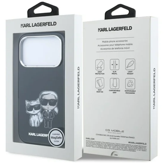 Кожен калъф Karl Lagerfeld Smooth Leather KC Bodies Sketch MagSafe (KLHMP18L6PWKCIDK) - iPhone 18 Pro / iPhone 17 Pro - Черен