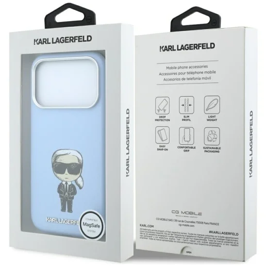 Кожен калъф Karl Lagerfeld Smooth Leather Ikonik Sketch MagSafe (KLHMP18L6PWKIKDB) - iPhone 18 Pro / iPhone 17 Pro - Син