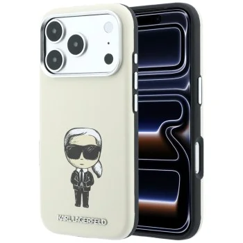 Кожен калъф Karl Lagerfeld Smooth Leather Ikonik Sketch MagSafe (KLHMP18L6PWKIKDE) - iPhone 18 Pro / iPhone 17 Pro - Бежов
