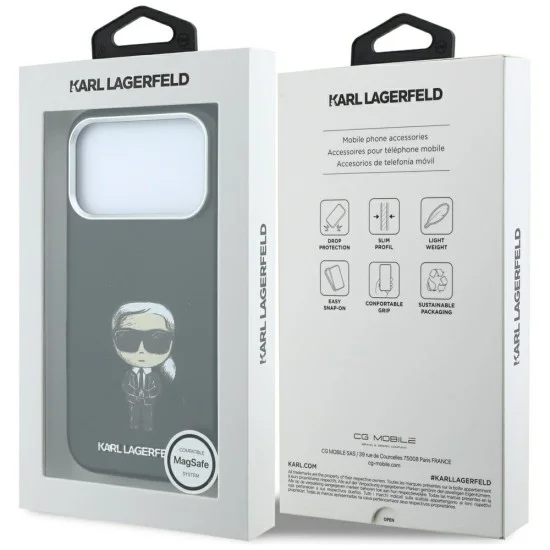 Кожен калъф Karl Lagerfeld Smooth Leather Ikonik Sketch MagSafe (KLHMP18L6PWKIKDK) - iPhone 18 Pro / iPhone 17 Pro - Черен