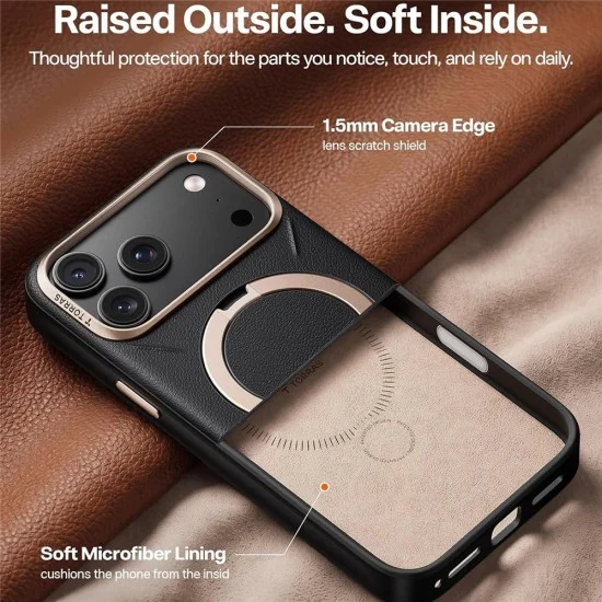 Кожен калъф Torras - QPRO Leather Series - iPhone 18 Pro Max / iPhone 17 Pro Max - Черен