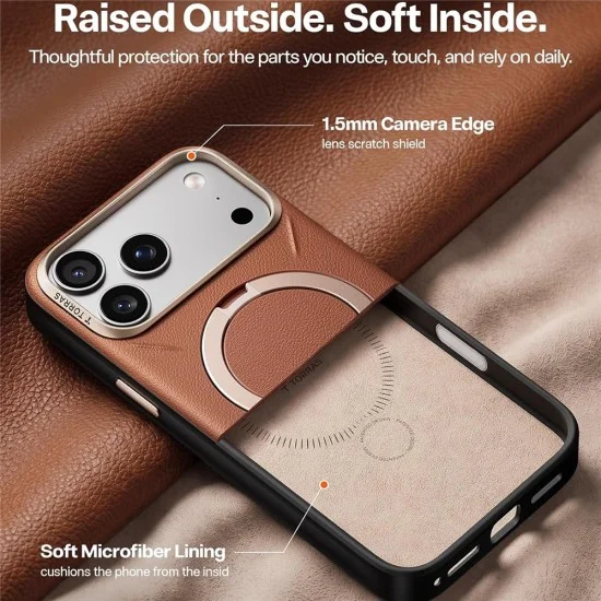 Кожен калъф Torras - QPRO Leather Series - iPhone 18 Pro Max / iPhone 17 Pro Max - Кафяв