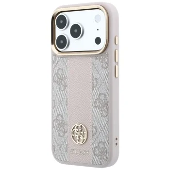 Кожен калъф Guess Leather 4G Stripe Round Classic Logo MagSafe (GUHMP18X6P4G4RCP) - iPhone 18 Pro Max / iPhone 17 Pro Max - Розов