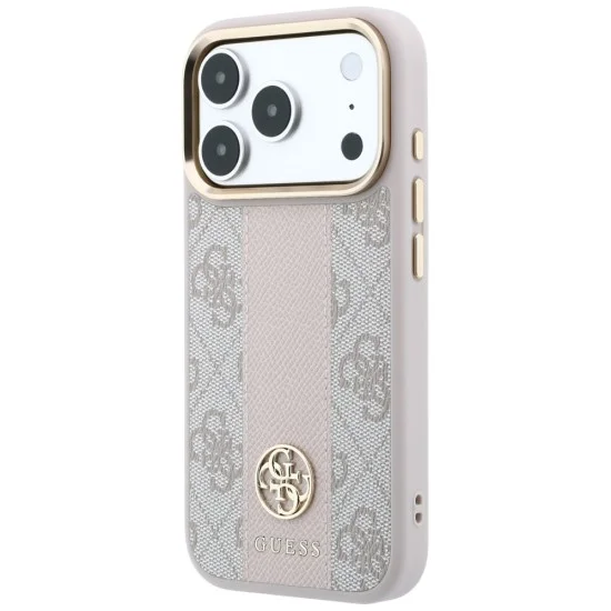 Кожен калъф Guess Leather 4G Stripe Round Classic Logo MagSafe (GUHMP18X6P4G4RCP) - iPhone 18 Pro Max / iPhone 17 Pro Max - Розов