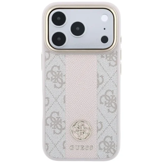 Кожен калъф Guess Leather 4G Stripe Round Classic Logo MagSafe (GUHMP18X6P4G4RCP) - iPhone 18 Pro Max / iPhone 17 Pro Max - Розов