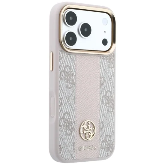 Кожен калъф Guess Leather 4G Stripe Round Classic Logo MagSafe (GUHMP18X6P4G4RCP) - iPhone 18 Pro Max / iPhone 17 Pro Max - Розов