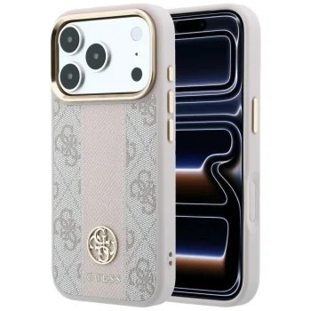 Кожен калъф Guess Leather 4G Stripe Round Classic Logo MagSafe (GUHMP18X6P4G4RCP) - iPhone 18 Pro Max / iPhone 17 Pro Max - Розов
