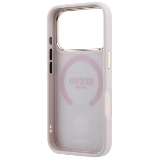 Кожен калъф Guess Leather 4G Stripe Round Classic Logo MagSafe (GUHMP18X6P4G4RCP) - iPhone 18 Pro Max / iPhone 17 Pro Max - Розов