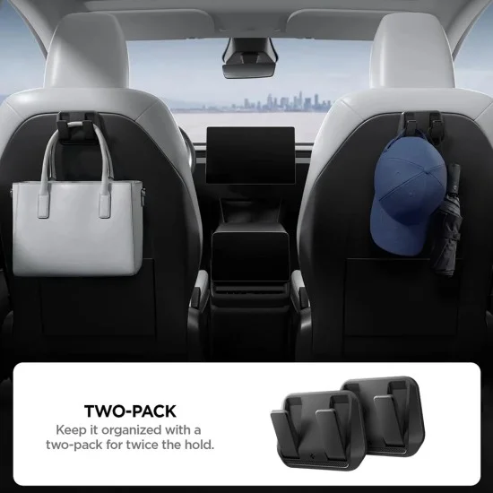 Куки за кола Spigen (2 бр.) Car Organizer (ACP11563) - 2x куки за седалка, за Tesla Model Y / Model 3, подсилена метална сърцевина - Черен
