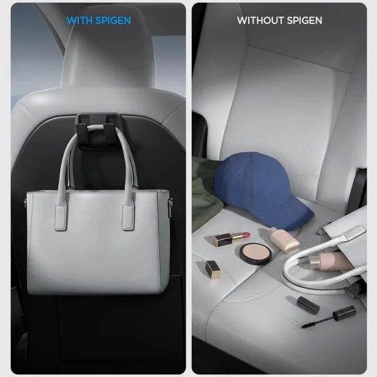 Куки за кола Spigen (2 бр.) Car Organizer (ACP11563) - 2x куки за седалка, за Tesla Model Y / Model 3, подсилена метална сърцевина - Черен