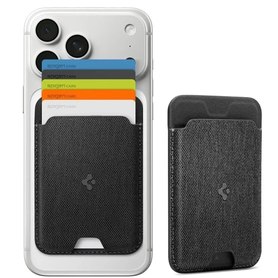 Магнитен портфейл Spigen MagFit Urban Fit (AFA11335) - побира до 5 карти, премиум устойчив на надраскване найлонов плат - Черен