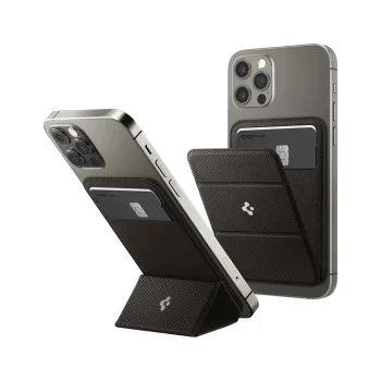 Магнитен портфейл Spigen Magnetic Wallet MagFit Smart Fold (AMP02766) - за 2 карти, сгъваема стойка, съвместим с MagSafe - Сив / Графит