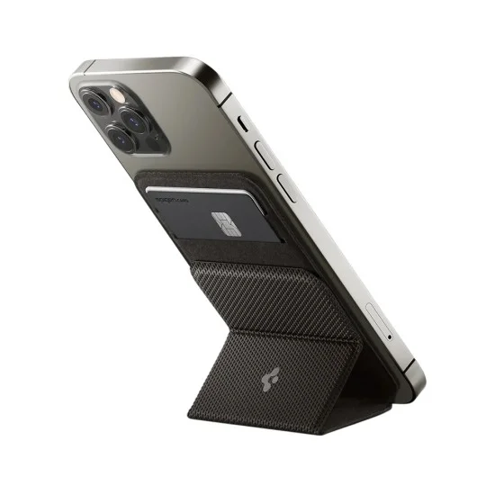 Магнитен портфейл Spigen Magnetic Wallet MagFit Smart Fold (AMP02766) - за 2 карти, сгъваема стойка, съвместим с MagSafe - Сив / Графит