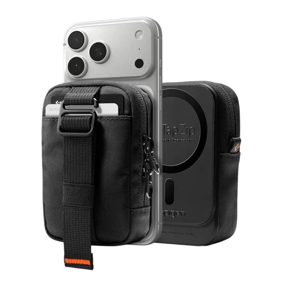 Магнитен портфейл Spigen TinTap ZIP MagFit 2 (AFA11564) - MagSafe портфейл с джоб за колан и джобове за карти - Черен