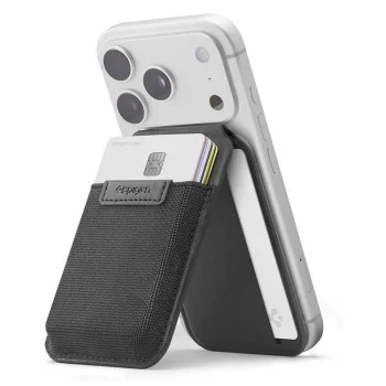 Магнитен портфейл и стойка Spigen Card Holder MagSafe Slim Fold Tripod S314-4 - за iPhone, MagSafe, PU кожа - Черен