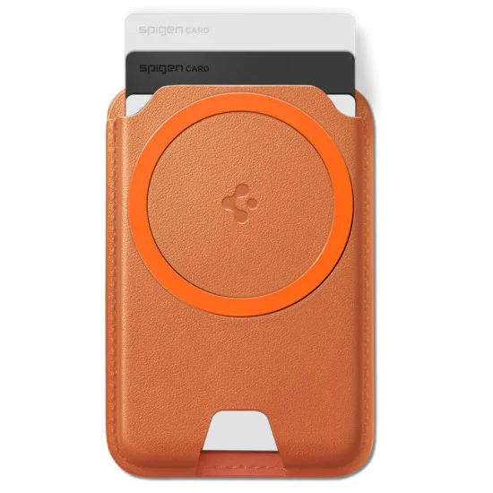 Магнитен портфейл за карти Spigen Valentinus Wallet MagFit+ - за 3 карти, PU кожа - Оранжев (Metallic Orange)