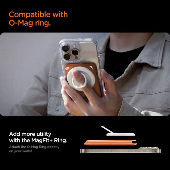 Магнитен портфейл за карти Spigen Valentinus Wallet MagFit+ - за 3 карти, PU кожа - Оранжев (Metallic Orange)