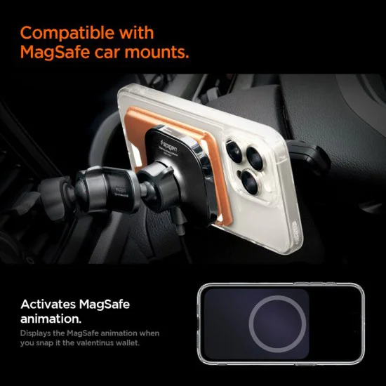 Магнитен портфейл за карти Spigen Valentinus Wallet MagFit+ - за 3 карти, PU кожа - Оранжев (Metallic Orange)