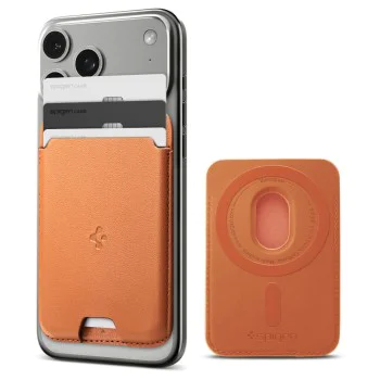 Магнитен портфейл за карти Spigen Valentinus Wallet MagFit - за 3 карти, PU кожа - Оранжев (Metallic Orange)