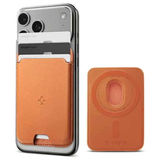 Магнитен портфейл за карти Spigen Valentinus Wallet MagFit - за 3 карти, PU кожа - Оранжев (Metallic Orange)