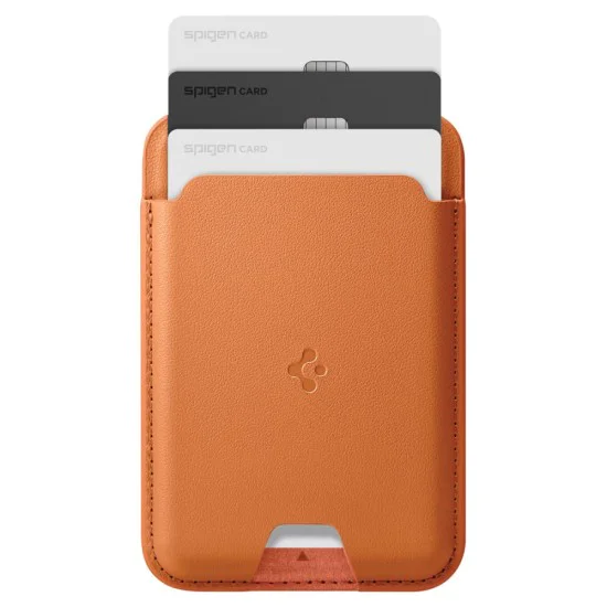 Магнитен портфейл за карти Spigen Valentinus Wallet MagFit - за 3 карти, PU кожа - Оранжев (Metallic Orange)