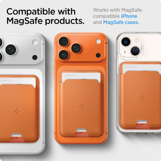 Магнитен портфейл за карти Spigen Valentinus Wallet MagFit - за 3 карти, PU кожа - Оранжев (Metallic Orange)