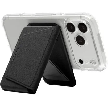 Магнитен портфейл с поставка MagSafe Valentinus S-2 (AFA11978), PU кожа, до 3 карти - Spigen - Черен