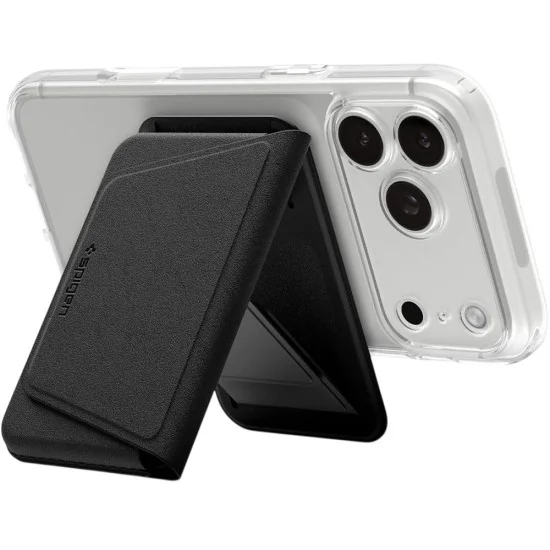 Магнитен портфейл с поставка MagSafe Valentinus S-2 (AFA11978), PU кожа, до 3 карти - Spigen - Черен