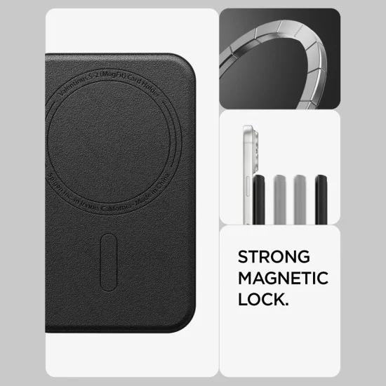 Магнитен портфейл с поставка MagSafe Valentinus S-2 (AFA11978), PU кожа, до 3 карти - Spigen - Черен