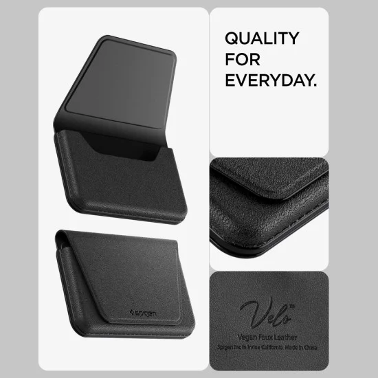 Магнитен портфейл с поставка MagSafe Valentinus S-2 (AFA11978), PU кожа, до 3 карти - Spigen - Черен