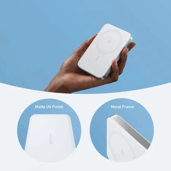 Магнитна външна батерия Power Bank Magnetic MagGo Slim (A1664H21) - Type-C, 10000mAh, Бързо зареждане, Qi2 15W, Кабелно 30W - Anker - Бял
