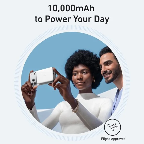 Магнитна външна батерия Power Bank Magnetic MagGo Slim (A1664H21) - Type-C, 10000mAh, Бързо зареждане, Qi2 15W, Кабелно 30W - Anker - Бял
