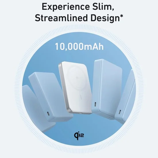 Магнитна външна батерия Power Bank Magnetic MagGo Slim (A1664H21) - Type-C, 10000mAh, Бързо зареждане, Qi2 15W, Кабелно 30W - Anker - Бял