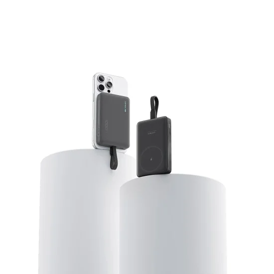 Магнитна външна батерия Power Bank WPB100L (CKWPB100LGLBK) - Вграден кабел, USB-C, Безжично 7.5W, 22.5W Кабелно, 10000mAh - Cuktech - Черен